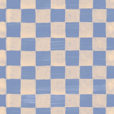 Painterly checkerboard squares with a soft brushed texture on blue, from the Little Tails Collection by Urban Road.