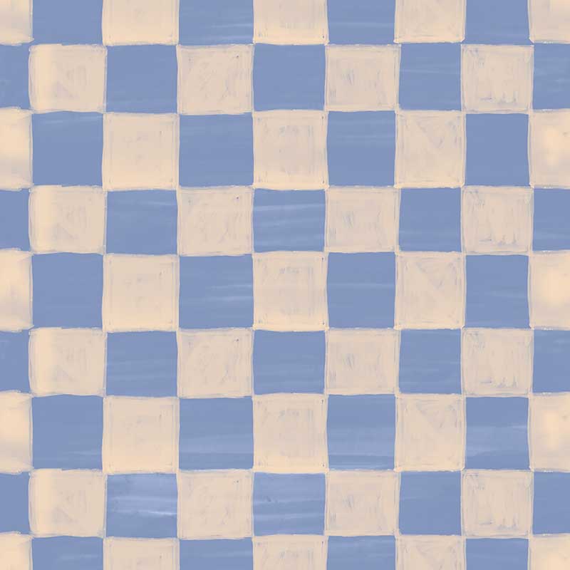 Painterly checkerboard squares with a soft brushed texture on blue, from the Little Tails Collection by Urban Road.