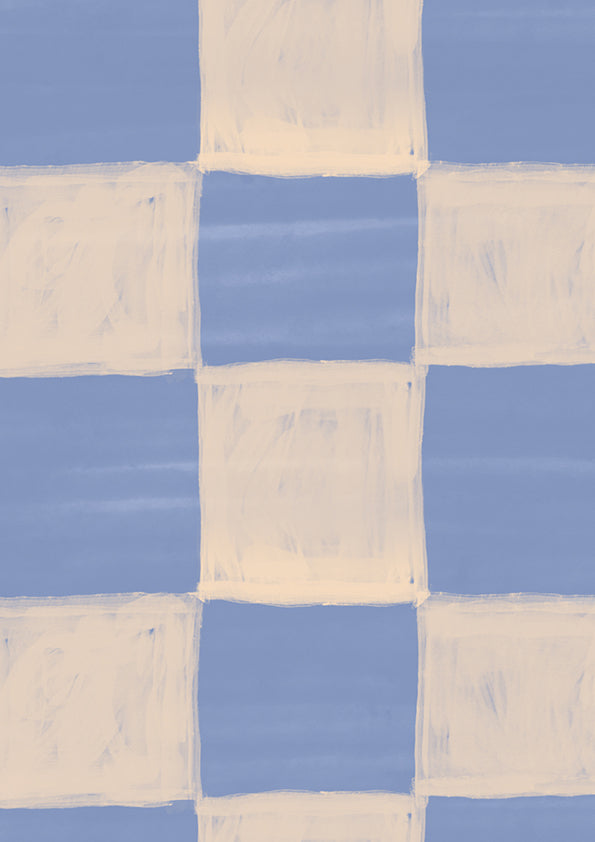 Painterly checkerboard squares with a soft brushed texture on blue, from the Little Tails Collection by Urban Road.