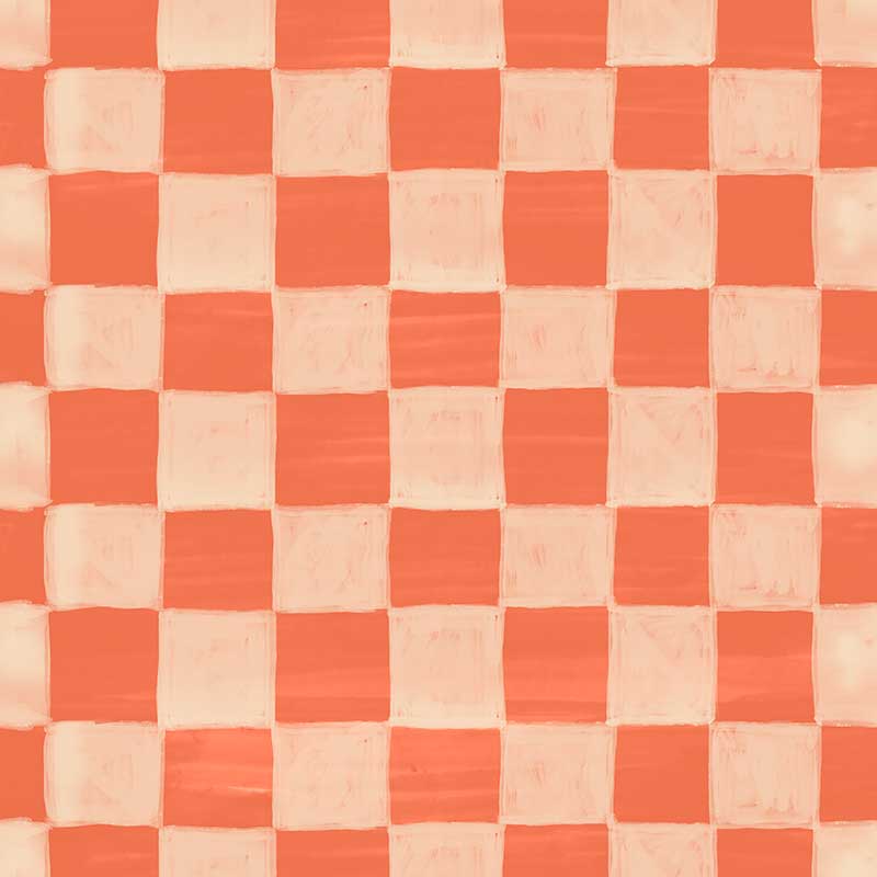 Painterly checkerboard squares with a soft brushed texture on red, from the Little Tails Collection by Urban Road.