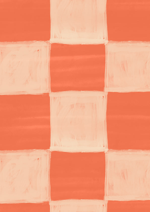 Painterly checkerboard squares with a soft brushed texture on red, from the Little Tails Collection by Urban Road.