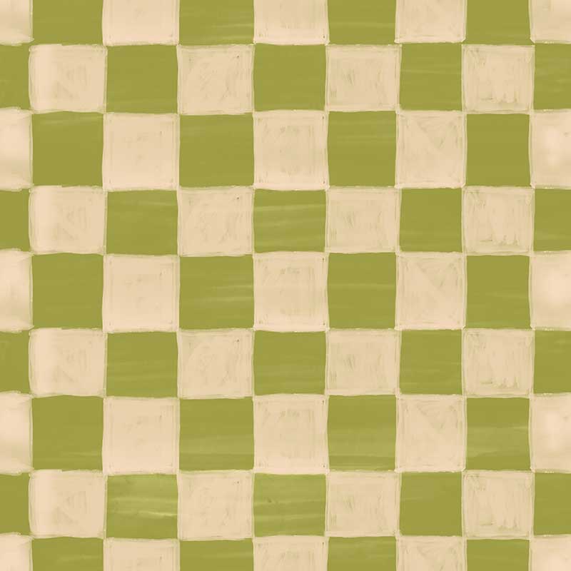 Painterly checkerboard squares with a soft brushed texture on green, from the Little Tails Collection by Urban Road.