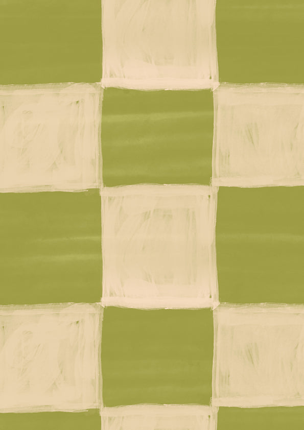 Painterly checkerboard squares with a soft brushed texture on green, from the Little Tails Collection by Urban Road.