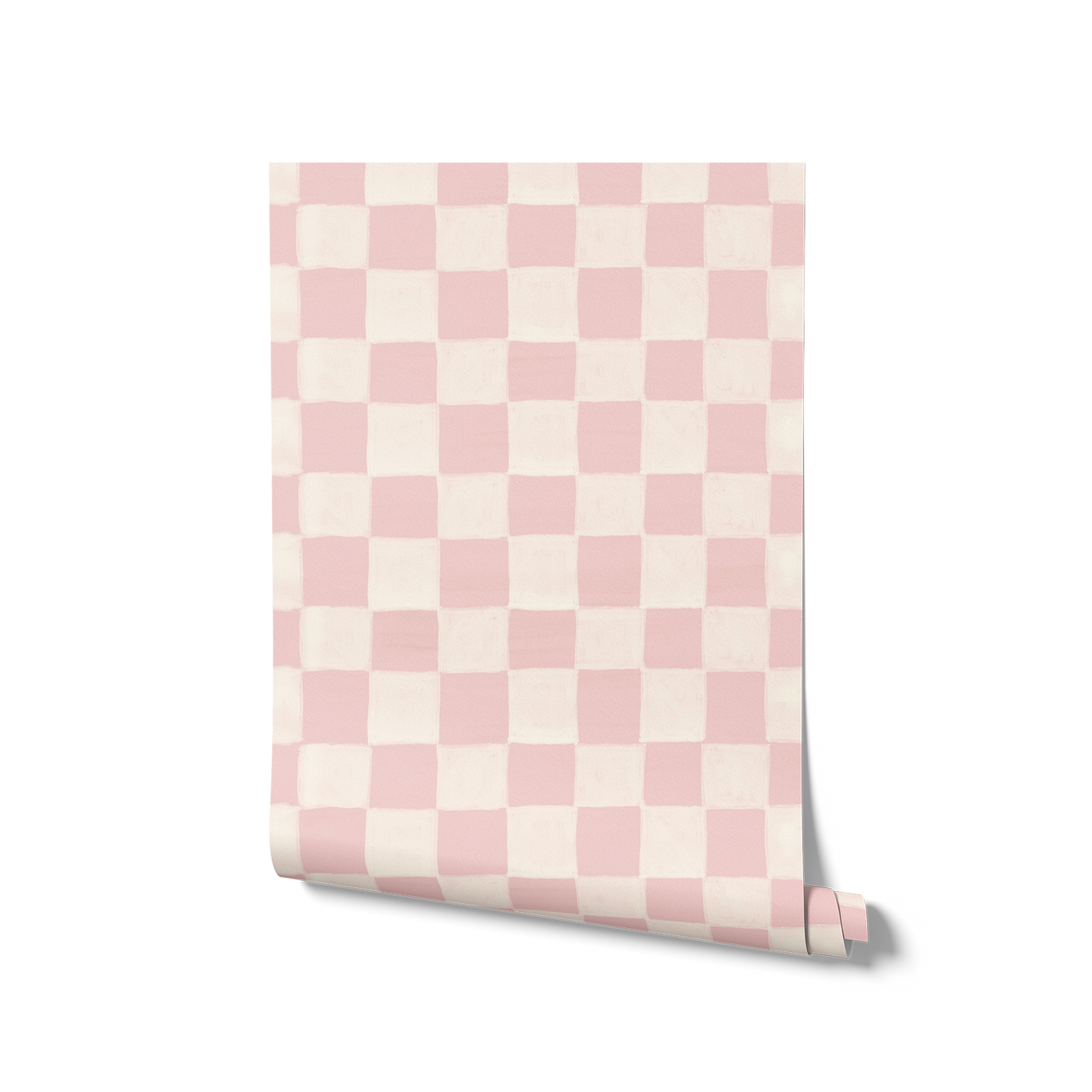 Painterly checkerboard squares with a soft brushed texture on pink, from the Little Tails Collection by Urban Road.