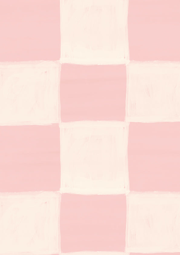 Painterly checkerboard squares with a soft brushed texture on pink, from the Little Tails Collection by Urban Road.