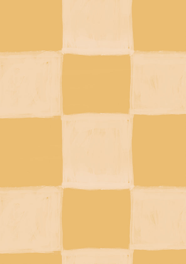 Painterly checkerboard squares with a soft brushed texture on yellow, from the Little Tails Collection by Urban Road.