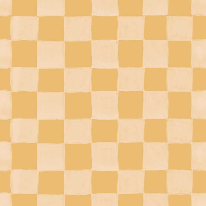 Painterly checkerboard squares with a soft brushed texture on yellow, from the Little Tails Collection by Urban Road.