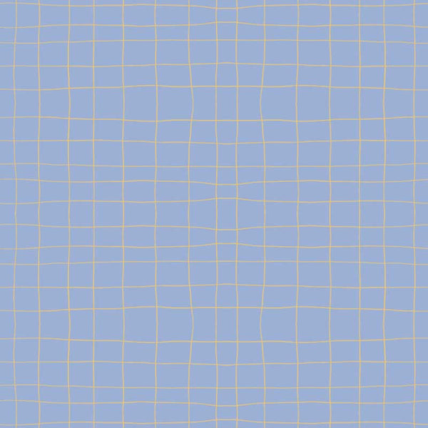 Loose sketchy grid of playful scribble lines on blue, from the Little Tails Collection by Urban Road.