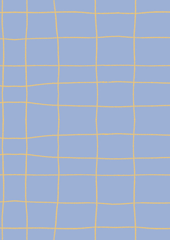 Loose sketchy grid of playful scribble lines on blue, from the Little Tails Collection by Urban Road.