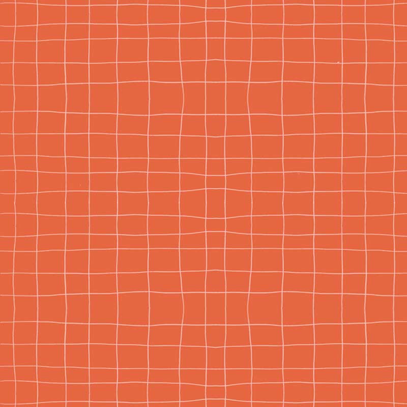 Loose sketchy grid of playful scribble lines on red, from the Little Tails Collection by Urban Road.
