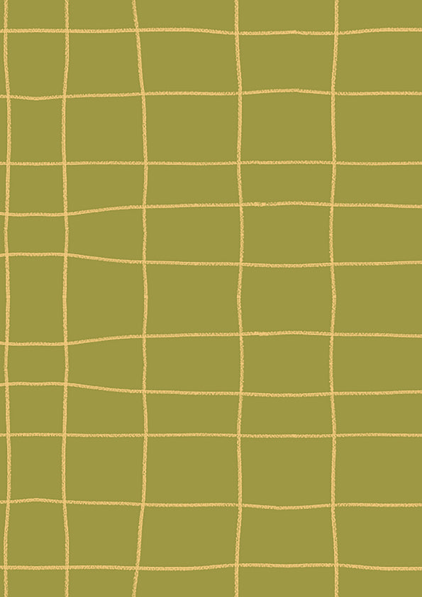 Loose sketchy grid of playful scribble lines on green, from the Little Tails Collection by Urban Road.