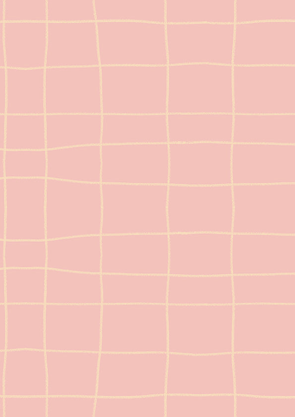 Loose sketchy grid of playful scribble lines on pink, from the Little Tails Collection by Urban Road.