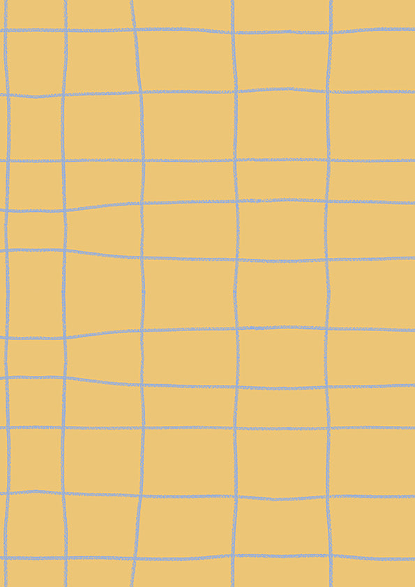 Loose sketchy grid of playful scribble lines on yellow, from the Little Tails Collection by Urban Road.