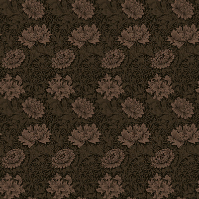 Chrysanthemums Dark Brown featuring intricate layered florals and scrolling botanical foliage in rich brown tones from the AW Wallpaper Collection by Urban Road.