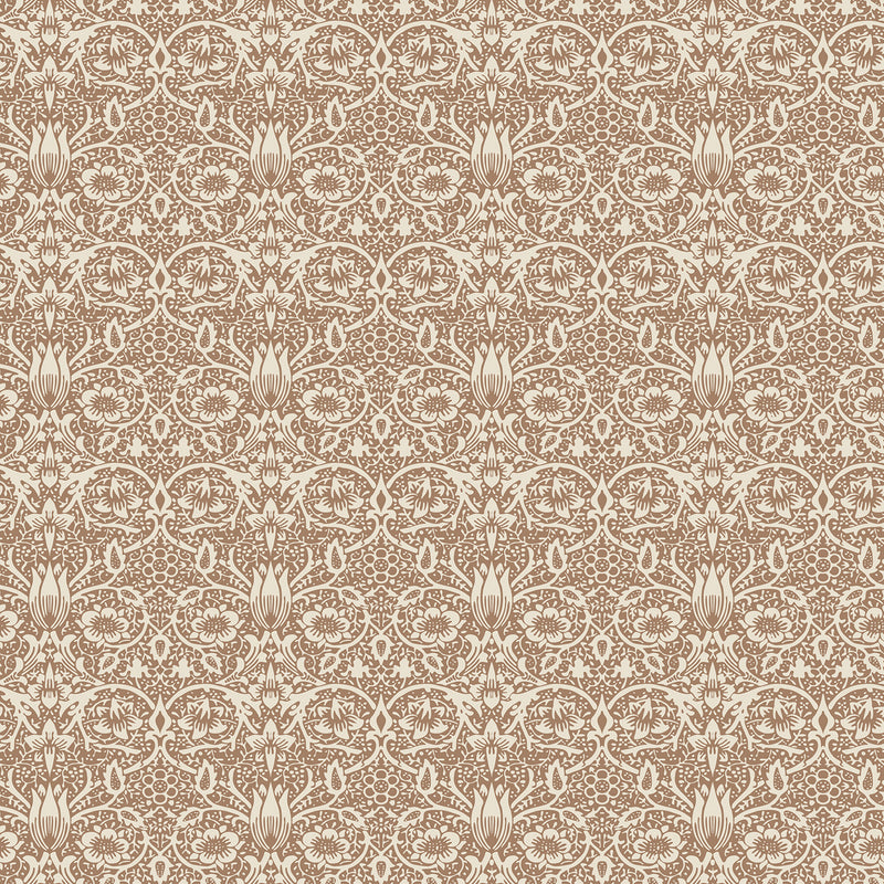 Herb Patch Light Brown from the AW Wallpaper Collection, a William Morris inspired design featuring intricate botanical florals in warm brown and soft neutral tones.