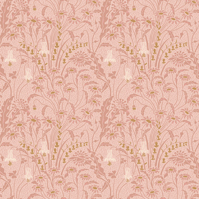 Foraging Flowers Pink features flowing stems and detailed florals in soft pink and olive tones, a William Morris inspired design from the AW Wallpaper Collection by Urban Road.