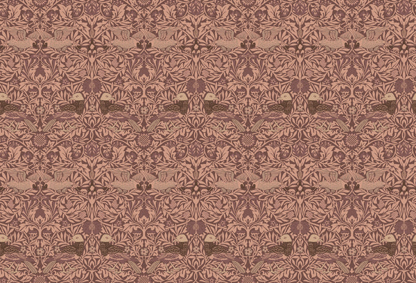 Birds of Paradise in deep brown featuring symmetrical birds and classic botanical patterning in a William Morris inspired design from the AW Wallpaper Collection by Urban Road.