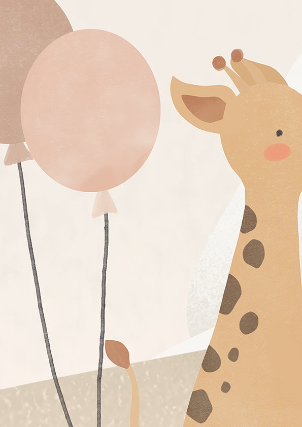 Pastel countryside with animal friends riding a toy train past windmills, trees and hot air balloons, from the Little Tails Collection by Urban Road.