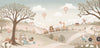 Pastel countryside with animal friends riding a toy train past windmills, trees and hot air balloons, from the Little Tails Collection by Urban Road.