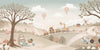 Pastel countryside with animal friends riding a toy train past windmills, trees and hot air balloons, from the Little Tails Collection by Urban Road.
