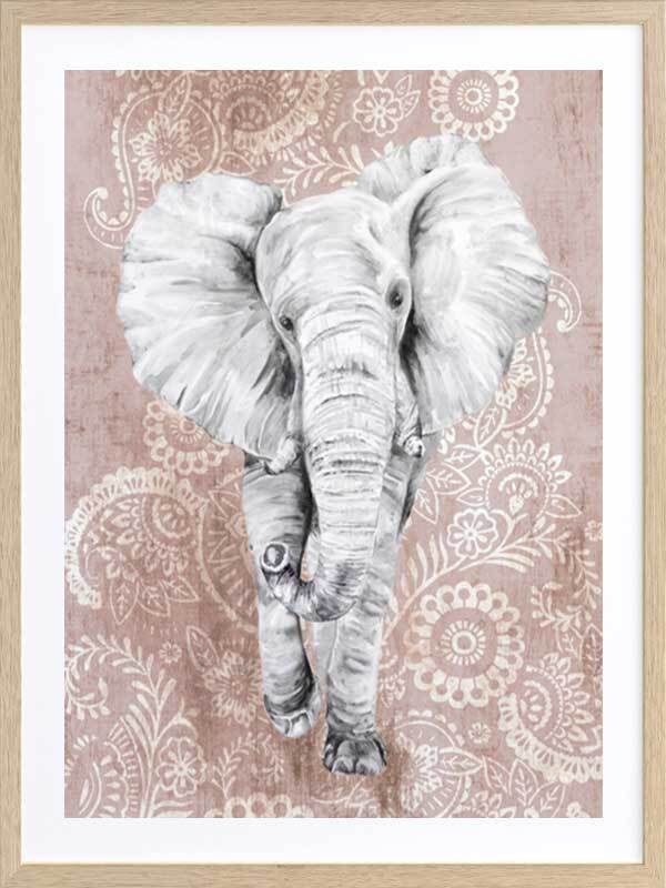 Pink Paisley Elephant Framed Art Print