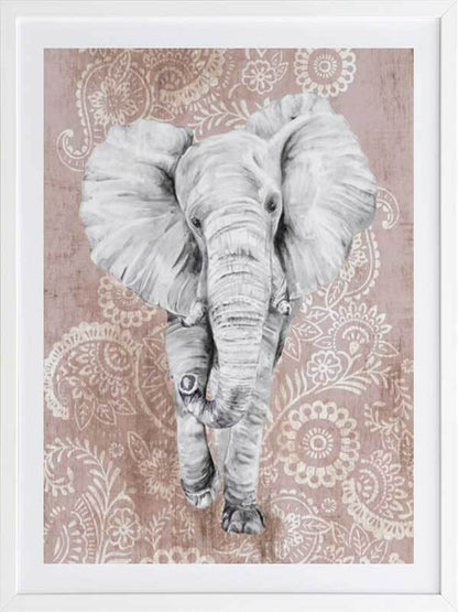 Pink Paisley Elephant Framed Art Print